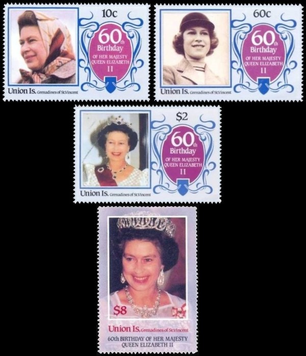 Saint Vincent Union Island 1986 60th Birthday of Queen Elizabeth II Stamps