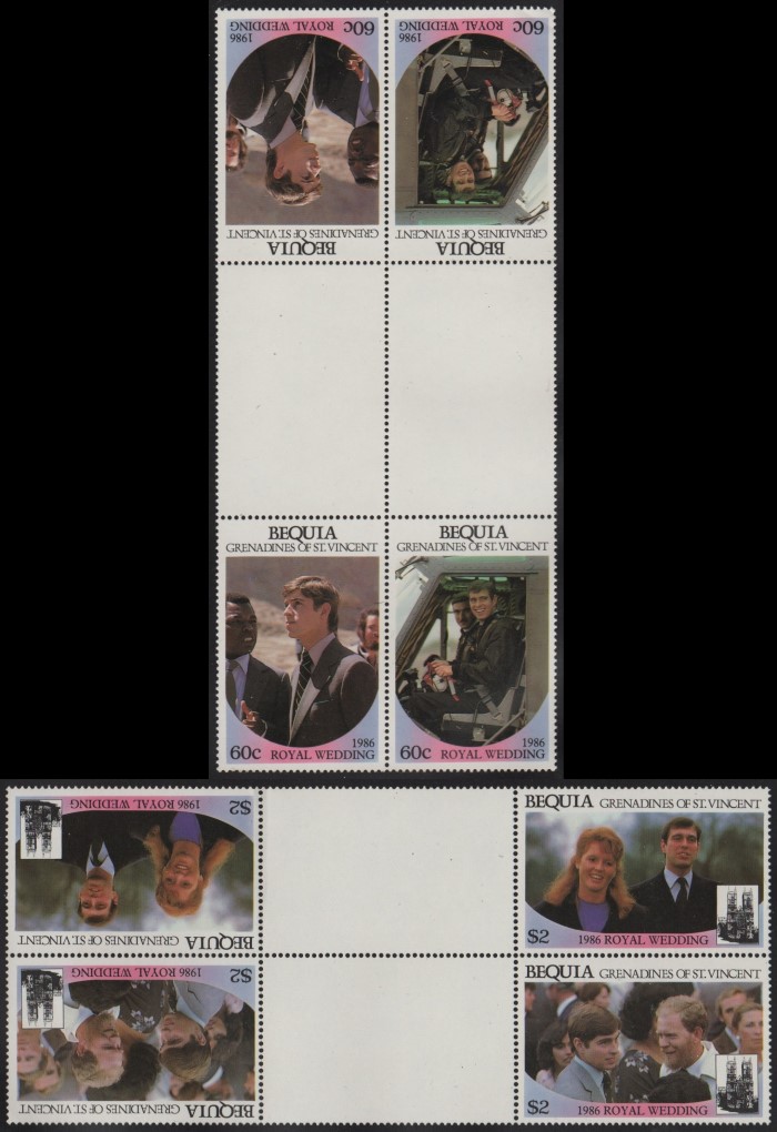 Bequia 1986 Royal Wedding Perforated Tete-beche Gutter Blocks