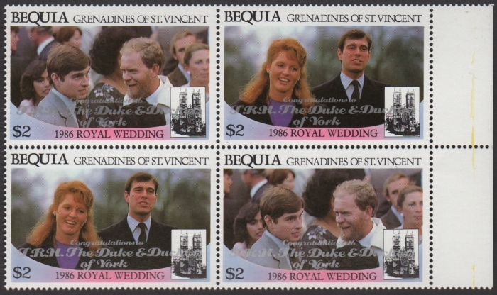 Bequia 1986 Royal Wedding $2 2nd Issue Perforated with Silver Overprint