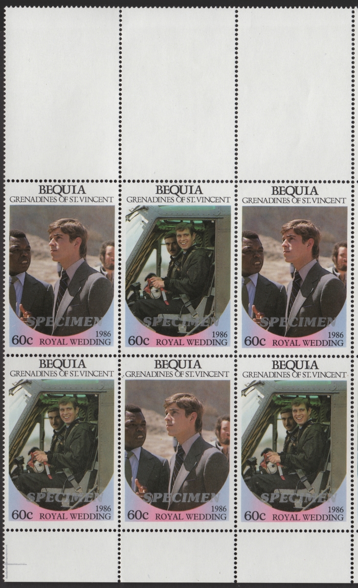 Bequia 1986 Royal Wedding 60c Perforated Large SPECIMEN Overprinted Stamps