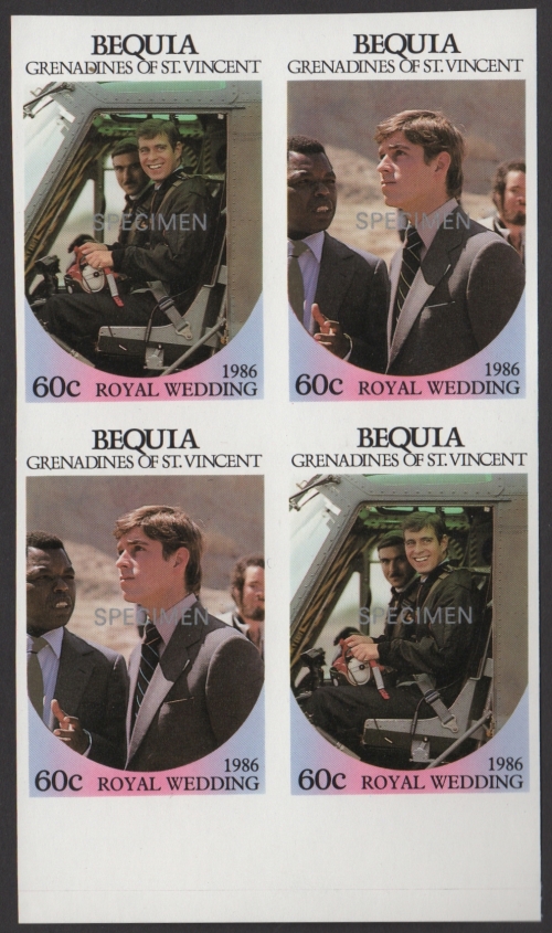 Bequia 1986 Royal Wedding 60c SPECIMEN Overprinted Imperforate Proofs