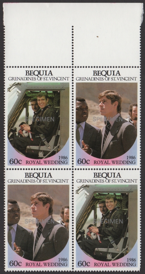 Bequia 1986 Royal Wedding 60c Perforated Small SPECIMEN Overprinted Stamps