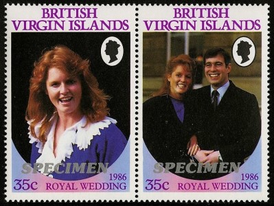 British Virgin Islands 1986 Royal Wedding 35c Perforated Large SPECIMEN Overprinted Stamps