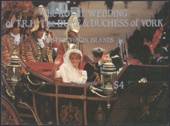 British Virgin Islands 1986 Royal Wedding Imperforate SPECIMEN Overprinted Souvenir Sheet