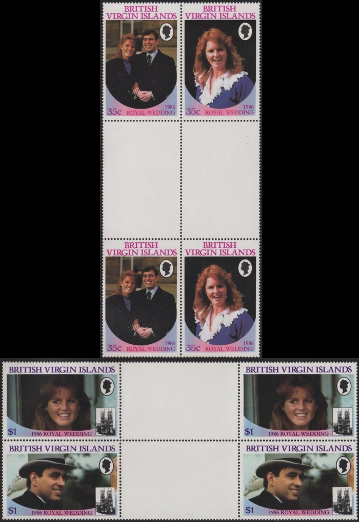 British Virgin Islands 1986 Royal Wedding Perforated Gutter Pairs From Uncut Press Sheet of 80 Stamps