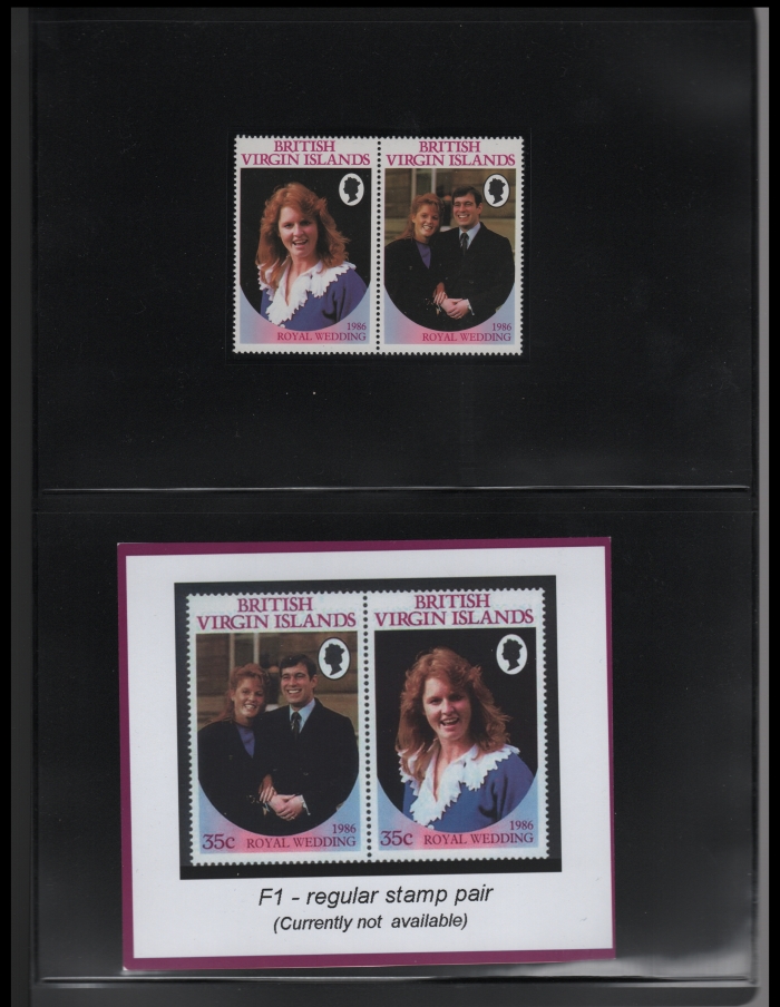 British Virgin Islands 1986 Royal Wedding Missing Value Error Stamps that were sold by Franklin Philatelics LLC sold for $800.00!