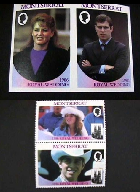 Montserrat 1986 Royal Wedding Perforated and Imperforate Missing Value Stamp Errors
