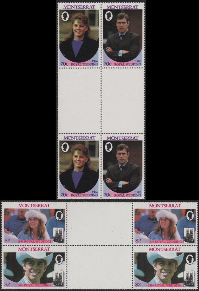 Montserrat 1986 Royal Wedding Perforated Gutter Pairs From Uncut Press Sheet of 80 Stamps