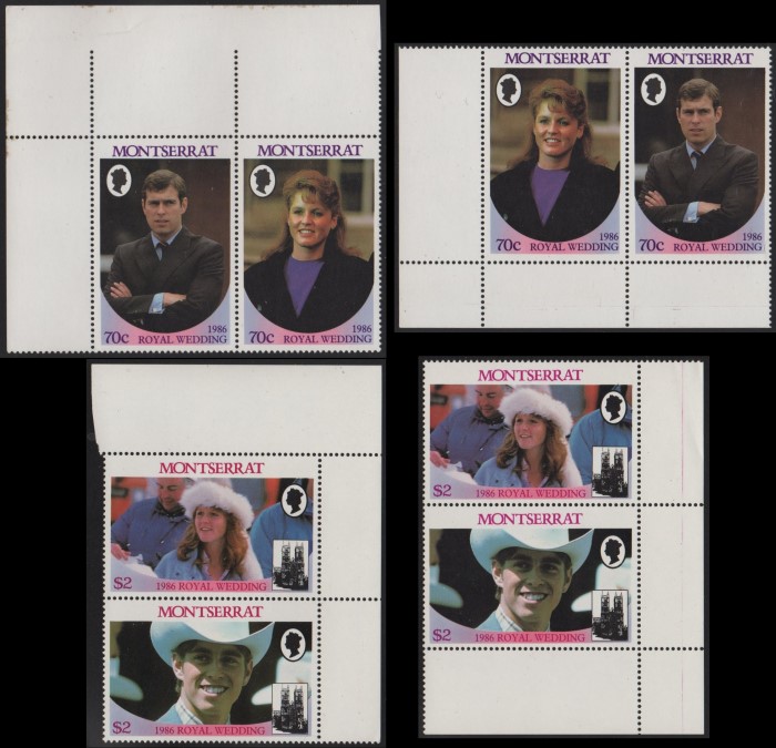 Montserrat 1986 Royal Wedding Perforated Large Selvage Pairs From Uncut Press Sheets of 80 Stamps