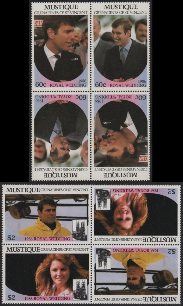 Mustique 1986 Royal Wedding Perforated Tete-beche Blocks
