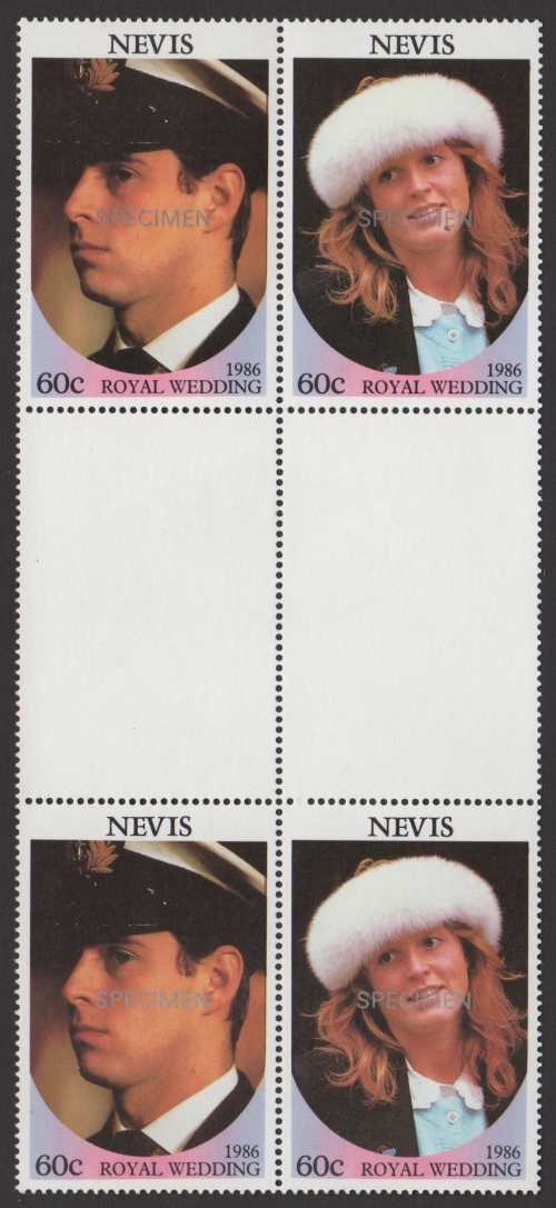 Nevis 1986 Royal Wedding 60c Perforated Small SPECIMEN Overprinted Stamps