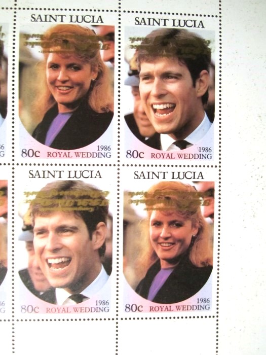 Saint Lucia 1986 Royal Wedding 80c 2nd Issue Perforated with Gold Overprint Inverted and Doubled