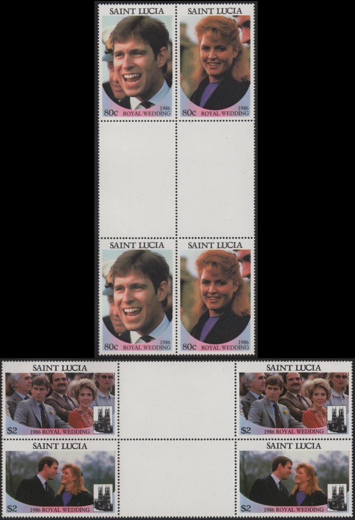 Saint Lucia 1986 Royal Wedding Perforated Gutter Pairs From Uncut Press Sheet of 80 Stamps
