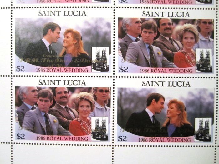 Saint Lucia 1986 Royal Wedding $2 2nd Issue Perforated with Gold Overprint