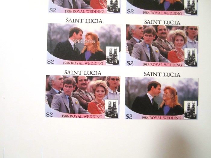 Saint Lucia 1986 Royal Wedding $2 SPECIMEN Overprinted Imperforate Proofs