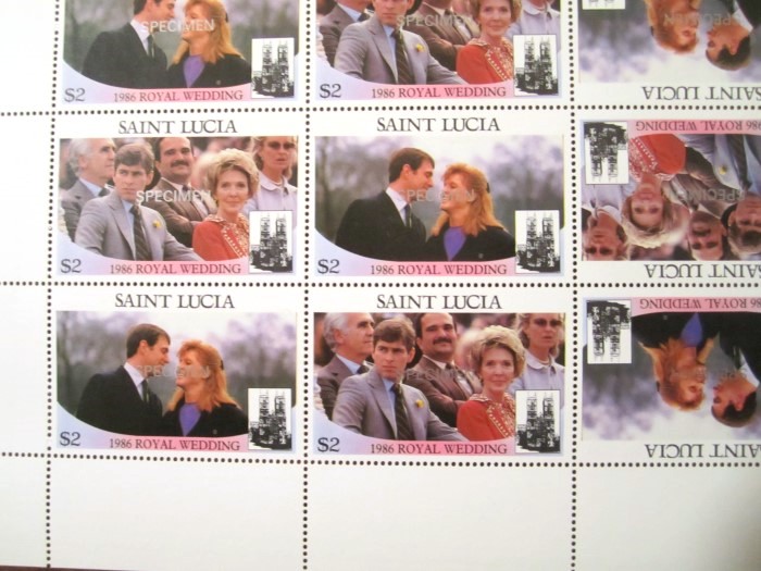 Saint Lucia 1986 Royal Wedding $2 Perforated Small SPECIMEN Overprinted Stamps