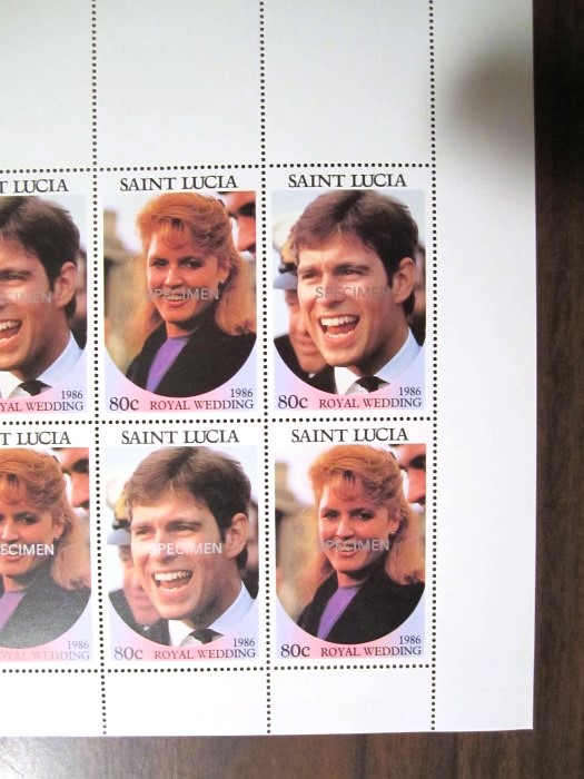 Saint Lucia 1986 Royal Wedding 80c Perforated Small SPECIMEN Overprinted Stamps