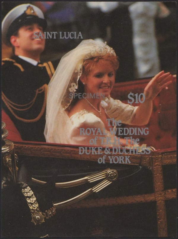 Saint Lucia 1986 Royal Wedding Imperforate SPECIMEN Overprinted Unissued Souvenir Sheet