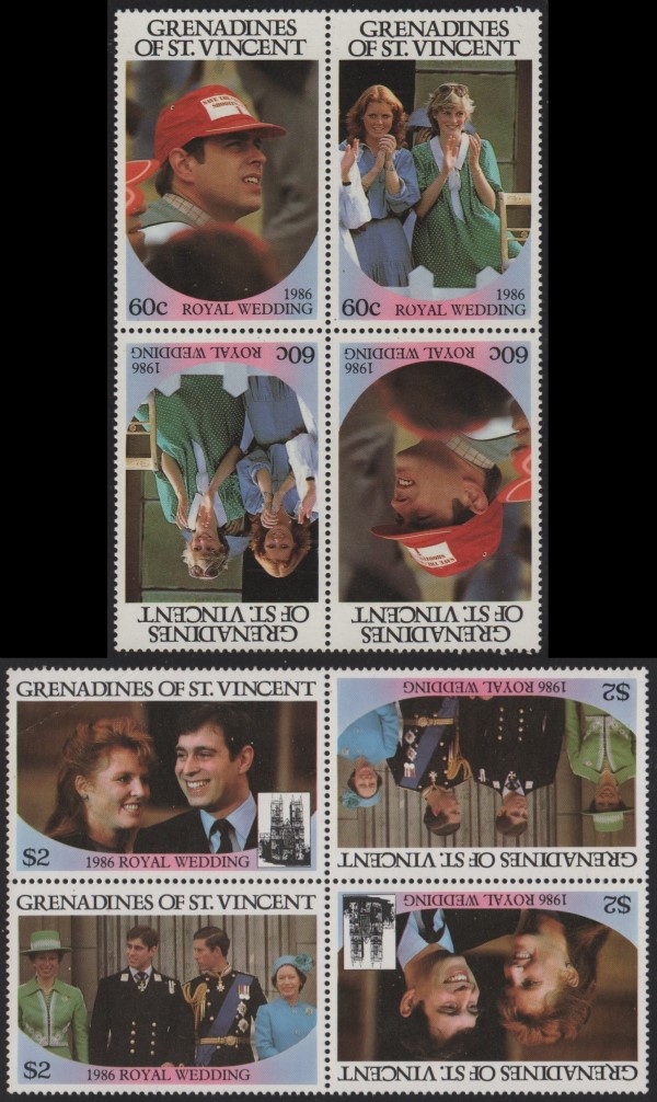 Saint Vincent Grenadines 1986 Royal Wedding Perforated Tete-beche Blocks