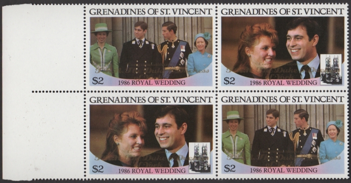 Saint Vincent Grenadines 1986 Royal Wedding $2 2nd Issue Perforated with Gold Overprint