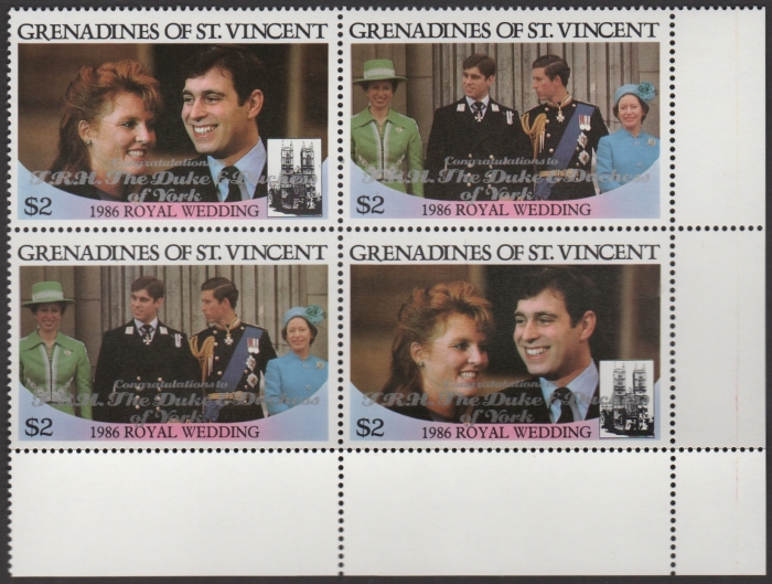 Saint Vincnet Grenadines 1986 Royal Wedding $2 2nd Issue Perforated with Silver Overprint
