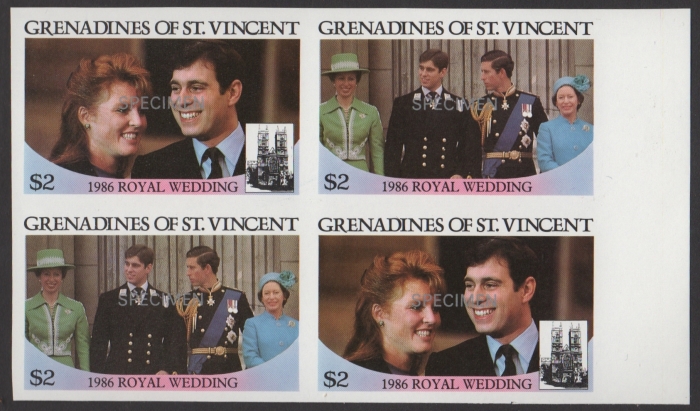 Saint Vincent Grenadines 1986 Royal Wedding $2 SPECIMEN Overprinted Imperforate Proofs