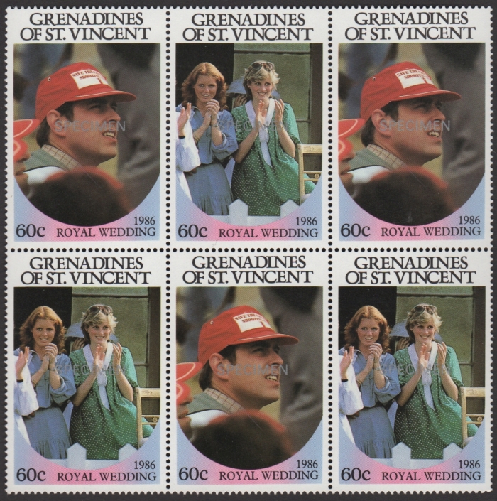 Saint Vincent Grenadines 1986 Royal Wedding 60c Perforated Small SPECIMEN Overprinted Stamps