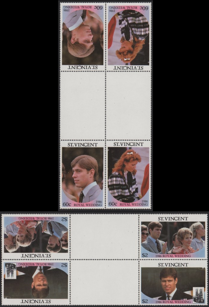 Saint Vincent 1986 Royal Wedding Perforated Tete-beche Gutter Pairs