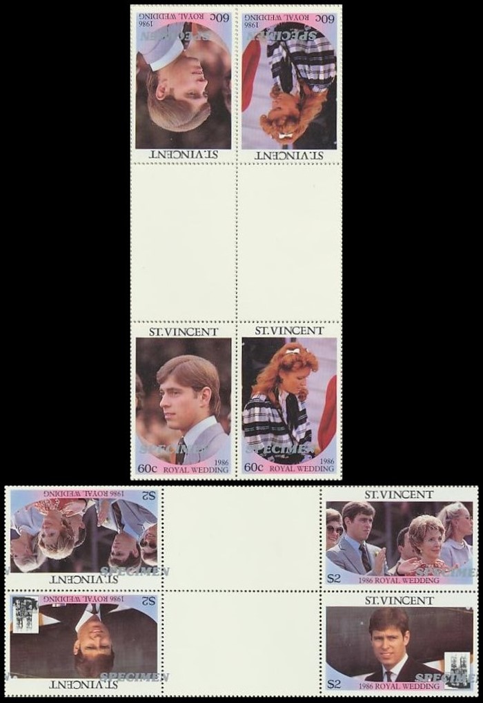Saint Vincent 1986 Royal Wedding Perforated Large SPECIMEN Overprinted Stamps