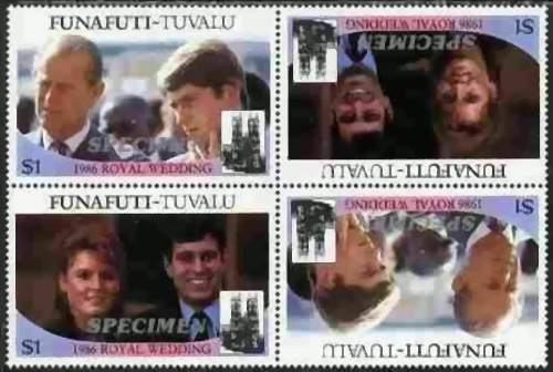 Funafuti 1986 Royal Wedding $1 Perforated Large SPECIMEN Overprinted Stamps
