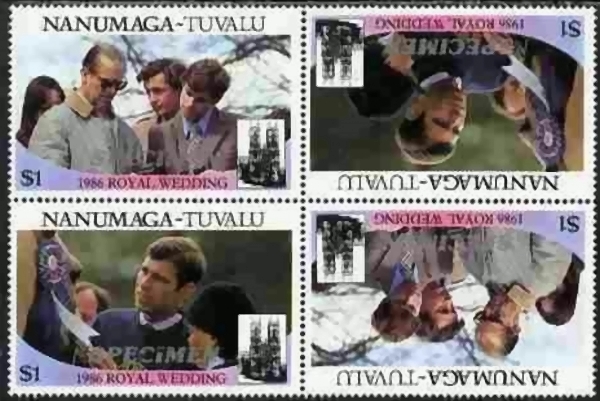 Nanumaga 1986 Royal Wedding $1 Perforated Large SPECIMEN Overprinted Stamps