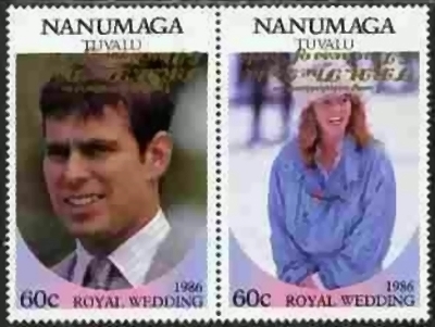 Nanumaga 1986 Royal Wedding 60c 2nd Issue Perforated with Gold Overprint Inverted