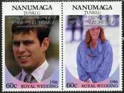 Nanumaga 1986 Royal Wedding 60c 2nd Issue Perforated with Silver Overprint Inverted