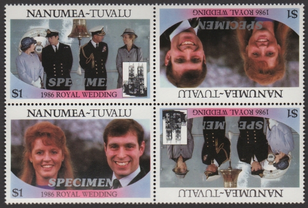 Nanumea 1986 Royal Wedding $1 Perforated Large SPECIMEN Overprinted Stamps