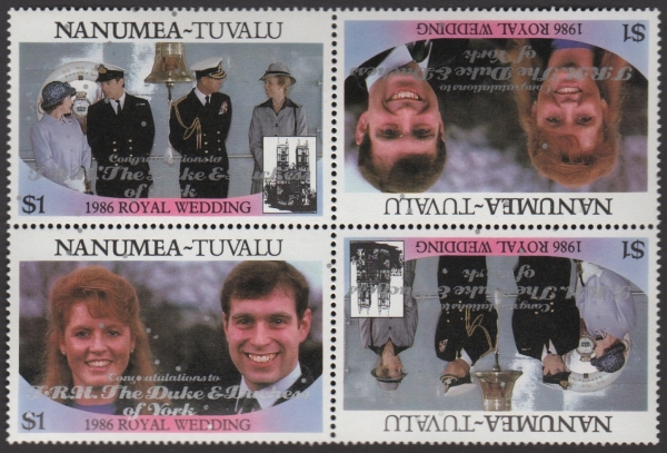 Nanumea 1986 Royal Wedding $1 2nd Issue Perforated with Silver Overprint