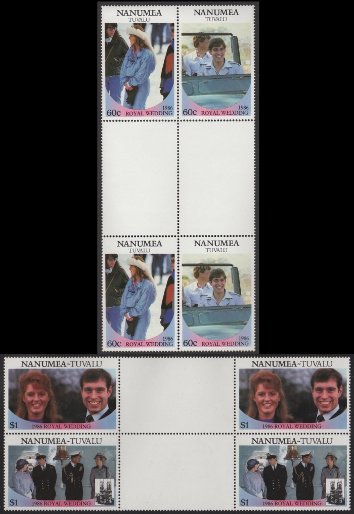 Nanumea 1986 Royal Wedding Perforated Gutter Pairs From Uncut Press Sheet of 80 Stamps