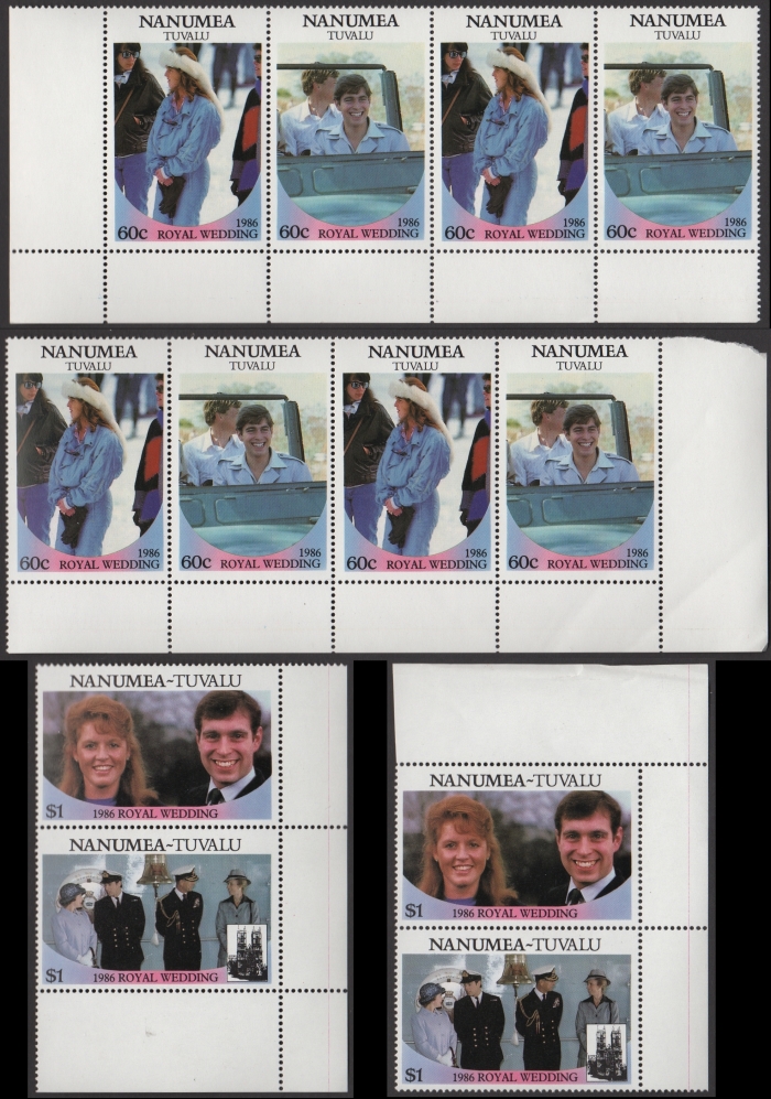 Nanumea 1986 Royal Wedding Perforated Large Selvage Corner Pairs From Uncut Press Sheets of 80 Stamps