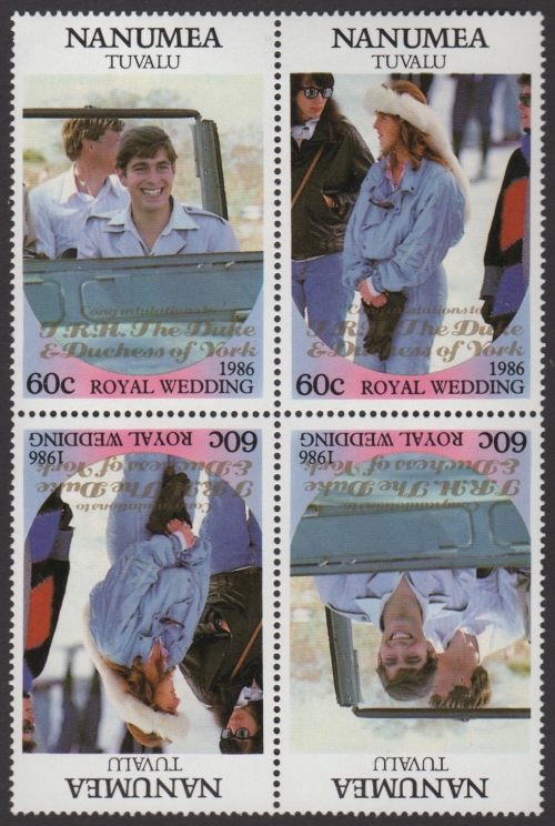 Nanumea 1986 Royal Wedding 60c 2nd Issue Perforated with Gold Overprint
