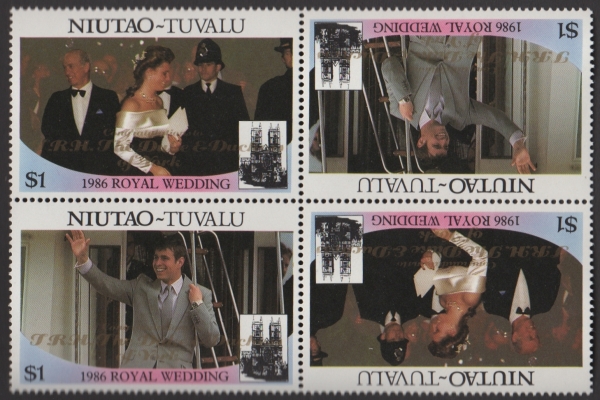 Niutao 1986 Royal Wedding $1 2nd Issue Perforated with Gold Overprint