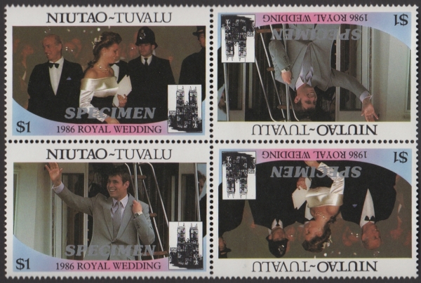 Niutao 1986 Royal Wedding $1 Perforated Large SPECIMEN Overprinted Stamps