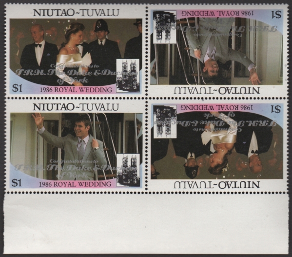Niutao 1986 Royal Wedding $1 2nd Issue Perforated with Silver Overprint