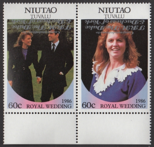 Niutao 1986 Royal Wedding 60c 2nd Issue Perforated with Silver Overprint Inverted