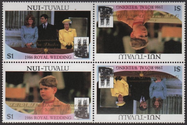 Nui 1986 Royal Wedding $1 2nd Issue Perforated with Gold Overprint