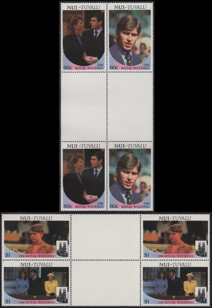Nui 1986 Royal Wedding Perforated Gutter Pairs From Uncut Press Sheet of 80 Stamps