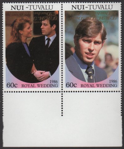 Nui 1986 Royal Wedding 60c 2nd Issue Perforated with Gold Overprint Inverted and Doubled