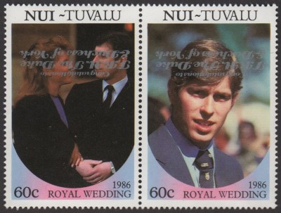 Nui 1986 Royal Wedding 60c 2nd Issue Perforated with Silver Overprint Inverted