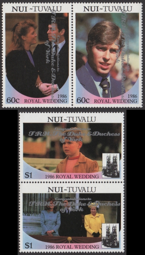 Nui 1986 Royal Wedding 2nd Issue First Run Silver Overprint Stamp Set