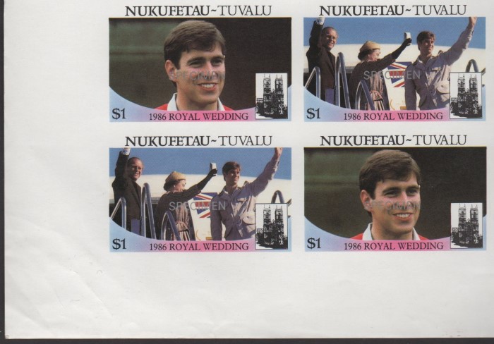 Nukufetau 1986 Royal Wedding $1 SPECIMEN Overprinted Imperforate Proofs