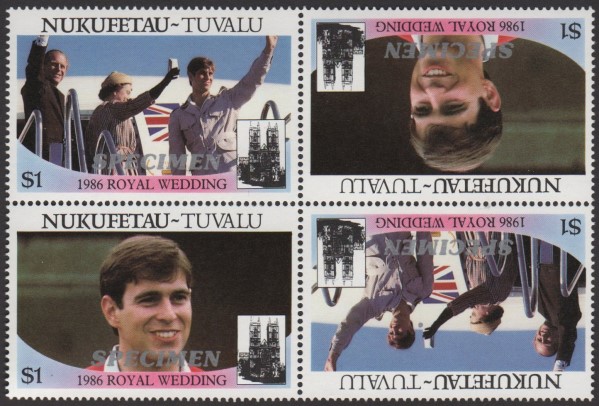 Nukufetau 1986 Royal Wedding $1 Perforated Large SPECIMEN Overprinted Stamps