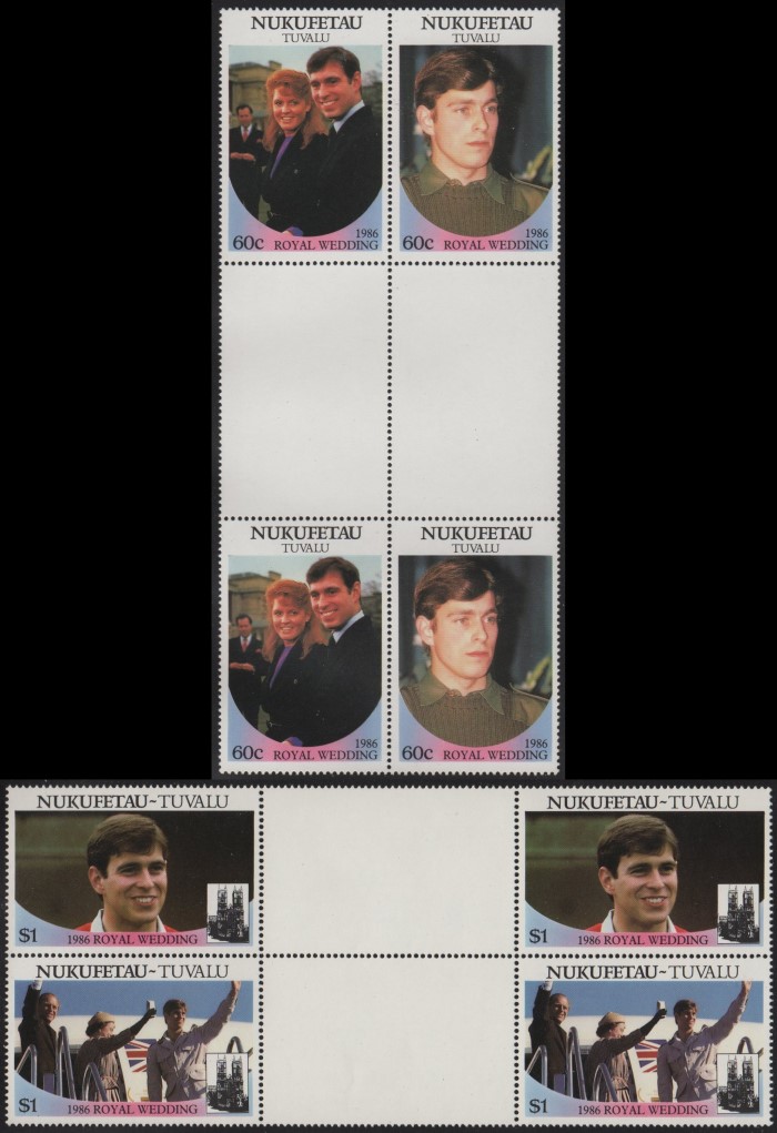 Nukufetau 1986 Royal Wedding Perforated Gutter Pairs From Uncut Press Sheet of 80 Stamps